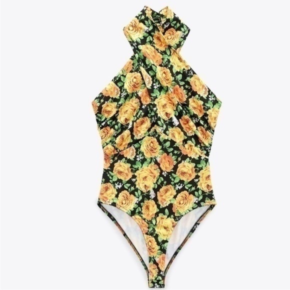 Zara woman’s floral cross Neck bodysuit top - Picture 6 of 16